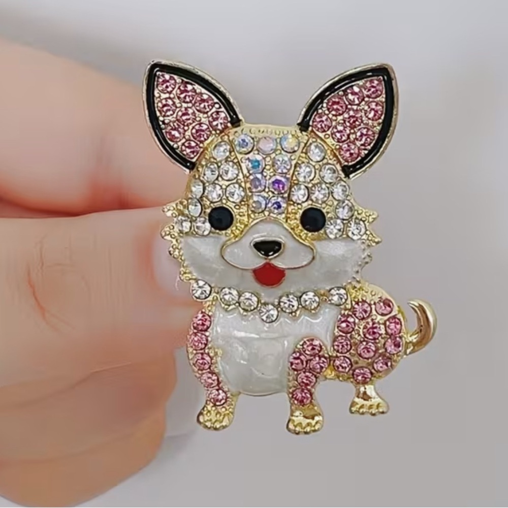 Crystal Pink Shih-Tzu Brooch Pin NWT